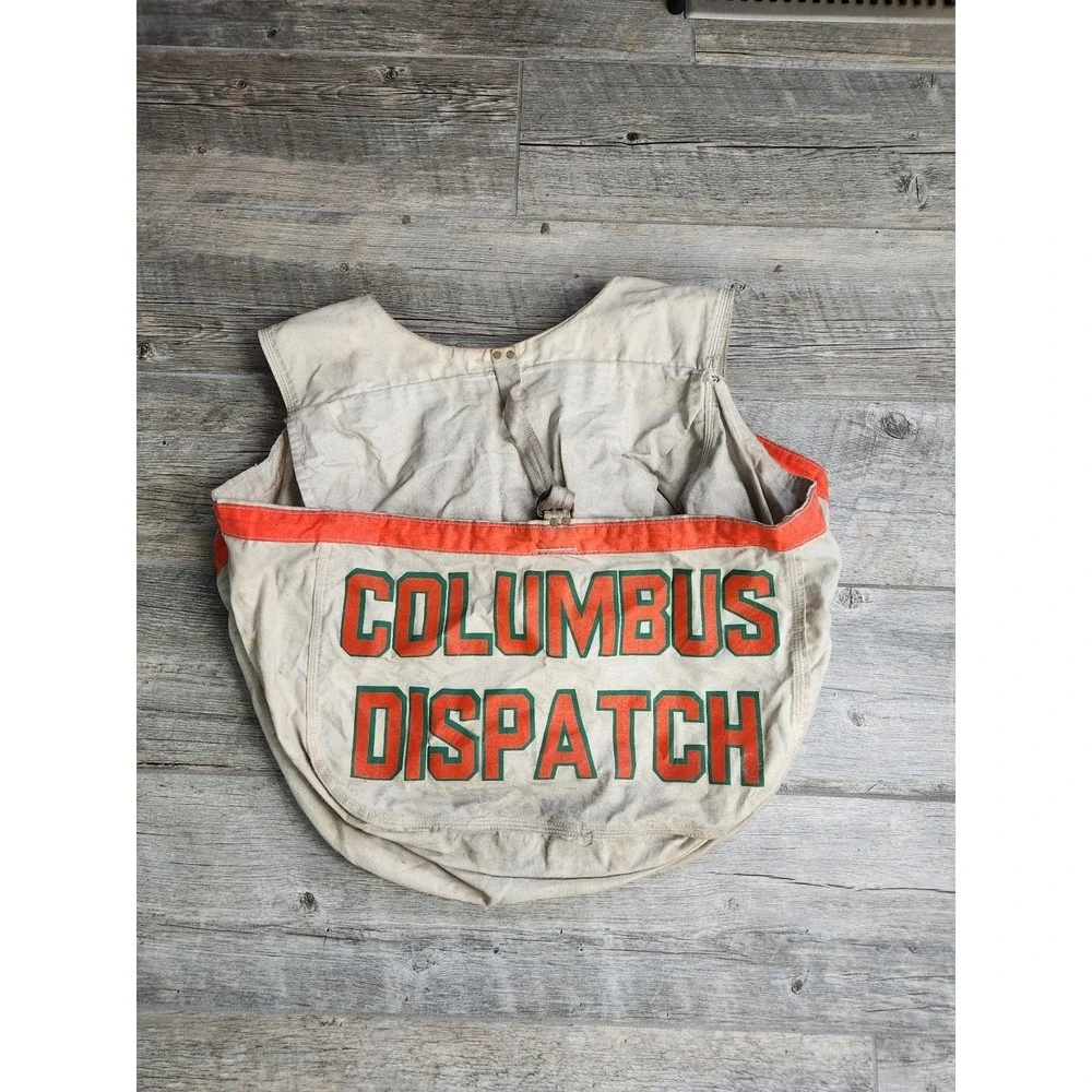 Vintage Columbus Dispatch Newspaper Bag Canvas Carrier Paper Boy Double‎ Sided